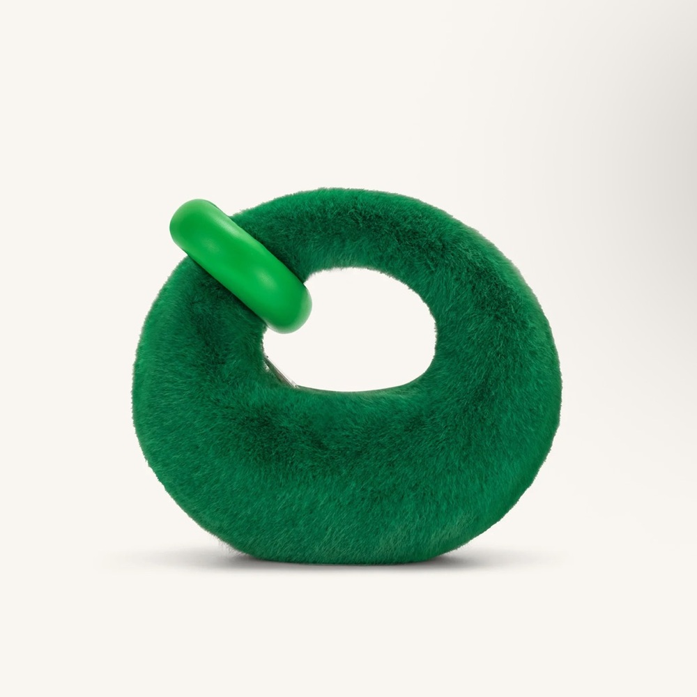 Faux Fur Mini Top Handle Bag - Green